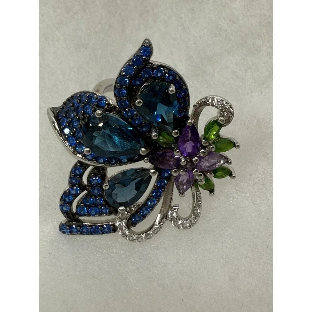LONDON BLUE TOPAZ RHODIUM OVER‎ STERLING SILVER RING $270 MARKED BBJ 925 SZ 5.75
